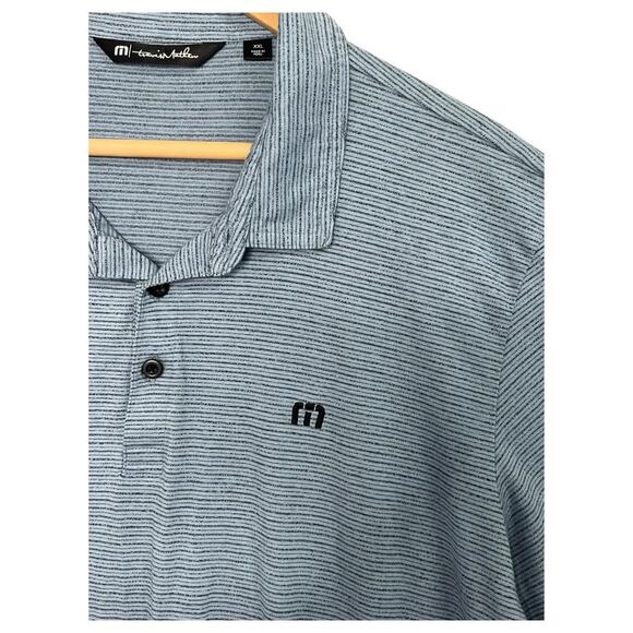 TravisMathew Polo Shirt Mens 2XL Blue Striped Golf Casual Performance Outdoor - Picture 4 of 15